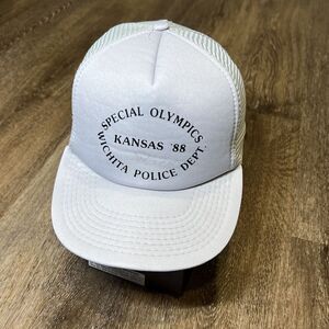 True Vintage 80s Special Olympics Snapback Hat Gray‎ Trucker Foam Cap Kansas USA